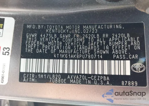 2023 Toyota Camry Xse from USA, damaged, VIN 4T1K61AK8PU780714